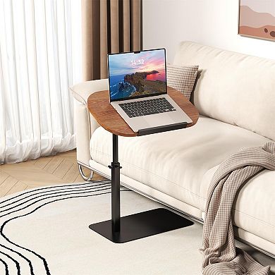 C Shaped Side Table, Height Adjustable End Tables with 180° Rotating Tabletop, Space-Saving