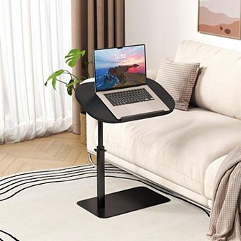 C Shaped Side Table, Height Adjustable End Tables with 180° Rotating Tabletop, Space-Saving
