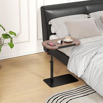 C Shaped Side Table, Height Adjustable End Tables with 180° Rotating Tabletop, Space-Saving