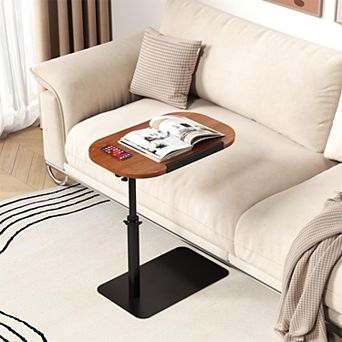 C Shaped Side Table, Height Adjustable End Tables with 180° Rotating Tabletop, Space-Saving