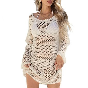 Women Swimsuit Crochet Swim Cover Up Summer Bathing Suit Swimwear Mesh Knit Beach Vacation Dress