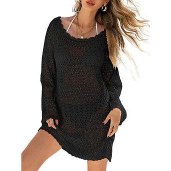 Women Swimsuit Crochet Swim Cover Up Summer Bathing Suit Swimwear Mesh Knit Beach Vacation Dress