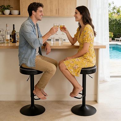 Modern Bar Stools Set of 2, Adjustable Height Stools with Footrest for Kitchen Home Bar Bedroom