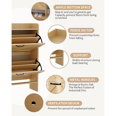 ANIXOL Slim Shoe Storage Cabinet with 2 Flip-Out Drawers, Freestanding Entryway Organizer