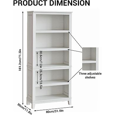 ANIXOL 5-Tier Farmhouse Bookcase with Adjustable Shelves