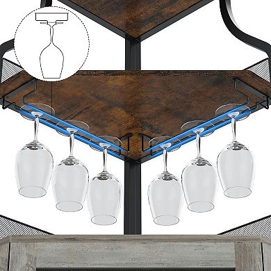 ANIXOL 5-Tier Industrial Corner Bar Cabinet with Glass Holder & Adjustable Shelves