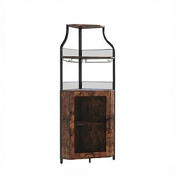 5 tier Industrial Corner Bar Cabinet with Glass Holder & Adjustable Shelves