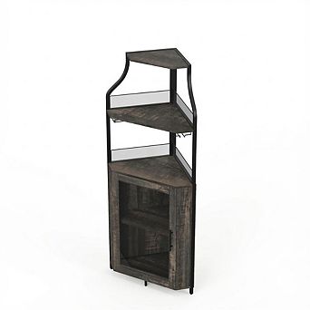 ANIXOL 5 tier Industrial Corner Bar Cabinet with Glass Holder & Adjustable Shelves