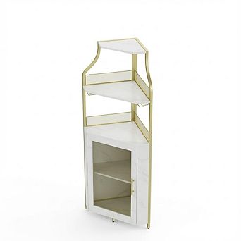 5 tier Industrial Corner Bar Cabinet with Glass Holder & Adjustable Shelves