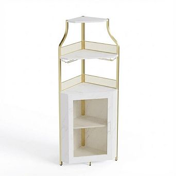 5 tier Industrial Corner Bar Cabinet with Glass Holder & Adjustable Shelves