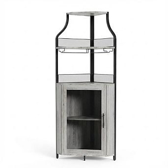 5 tier Industrial Corner Bar Cabinet with Glass Holder & Adjustable Shelves
