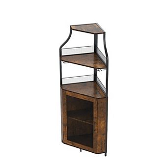 ANIXOL 5 tier Industrial Corner Bar Cabinet with Glass Holder & Adjustable Shelves