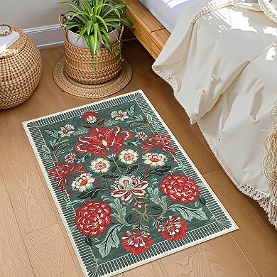 Washable Area Rugs for Living Room Vintage Floral Rugs with Non-Slip Backing