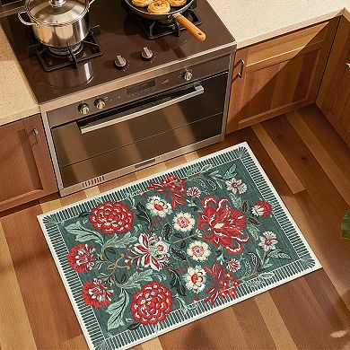 Washable Area Rugs for Living Room Vintage Floral Rugs with Non-Slip Backing