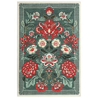 Washable Area Rugs for Living Room Vintage Floral Rugs with Non-Slip Backing