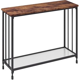 Narrow Console Table with Glass Shelf and Metal Frame for Entryway or Living Room