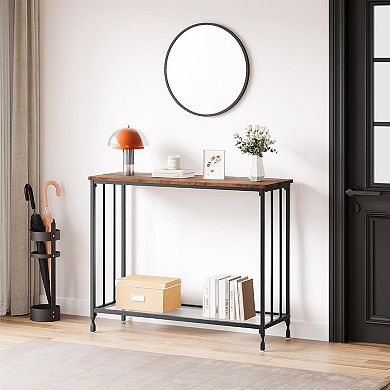 Narrow Console Table with Glass Shelf, Modern Sofa Table with Metal Frame for Entryway, Living Room