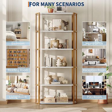 ANIXOL 6-Tier Freestanding Bookshelf with Metal Frame