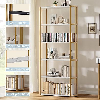 ANIXOL 6-Tier Freestanding Bookshelf with Metal Frame