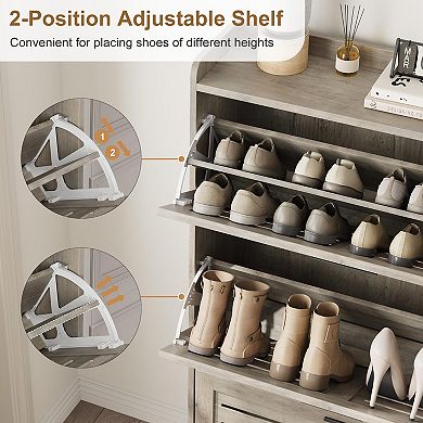 ANIXOL 3-Tier Slim Shoe Cabinet with Louvered Flip Doors & Side Hooks