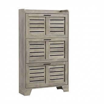 3 tier Slim Shoe Cabinet with Louvered Flip Doors & Side Hooks