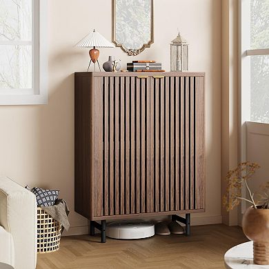 ANIXOL 6-Tier Shoe Cabinet with Louver Doors, Modern Farmhouse Entryway Organizer