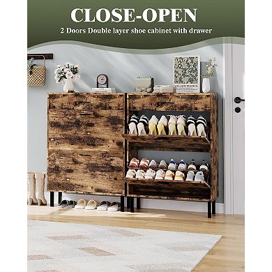 ANIXOL 3-Tier Shoe Cabinet with Flip-Out Drawers, Slim Freestanding Entryway Organizer