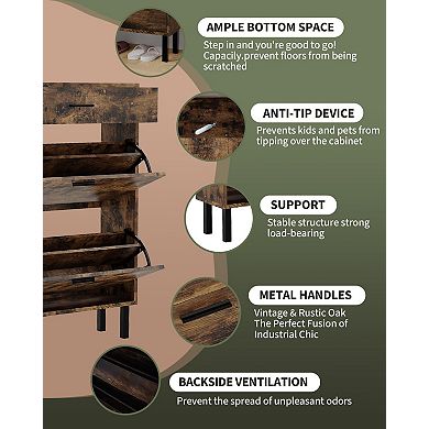 ANIXOL 3-Tier Shoe Cabinet with Flip-Out Drawers, Slim Freestanding Entryway Organizer