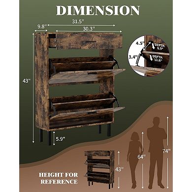 ANIXOL 3-Tier Shoe Cabinet with Flip-Out Drawers, Slim Freestanding Entryway Organizer