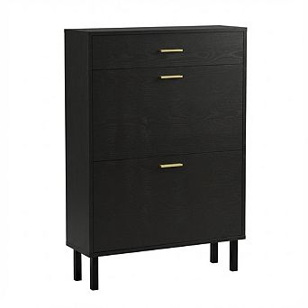 3 tier Shoe Cabinet with Flip-Out Drawers, Slim Freestanding Entryway Organizer