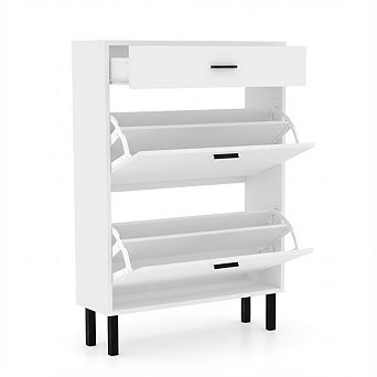 3 tier Shoe Cabinet with Flip-Out Drawers, Slim Freestanding Entryway Organizer