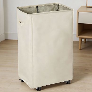 Oxford Rolling Laundry Hamper 90L Collapsible Tall Foldable with Wheels