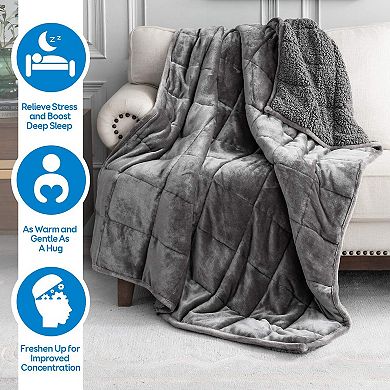 Sherpa Weighted Blanket 60x80 15lb Flannel Fleece Calming Sleep