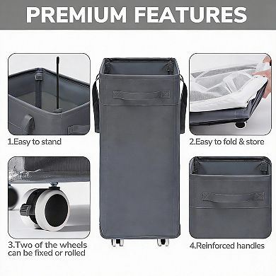 Rolling Laundry Hamper 75L with Removable Mesh Bag & Braked Wheels