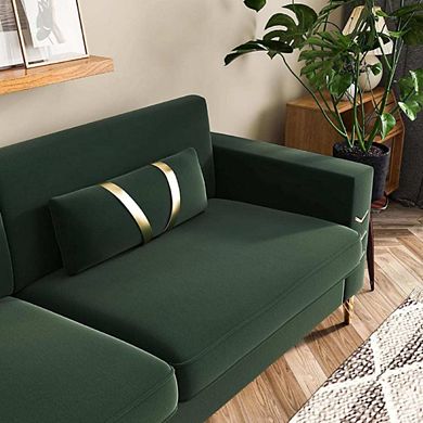 VELVET UPHOLSTERED COUCH WITH FLARED ARMS