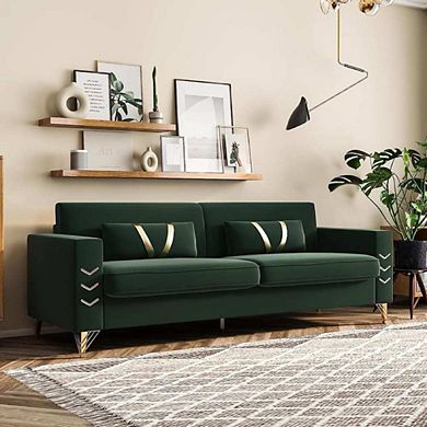 VELVET UPHOLSTERED COUCH WITH FLARED ARMS