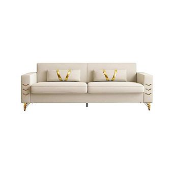 VELVET UPHOLSTERED COUCH WITH FLARED ARMS