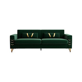 VELVET UPHOLSTERED COUCH WITH FLARED ARMS
