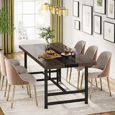 WOODEN DINNING TABLE WITH METAL FRAME