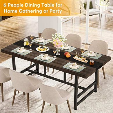 WOODEN DINNING TABLE WITH METAL FRAME