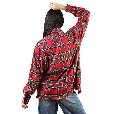Artyska Women’s Oversized Plaid Button-Down Flannel Shirt