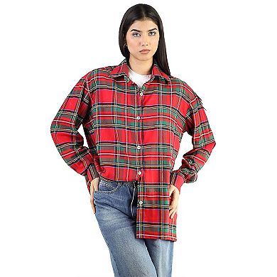 Artyska Women’s Oversized Plaid Button-Down Flannel Shirt