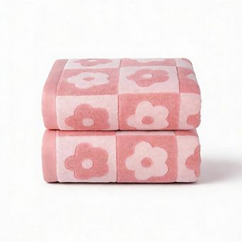 Checkered Floral Cotton Bath Towels Quick-Dry Gym Spa Gift