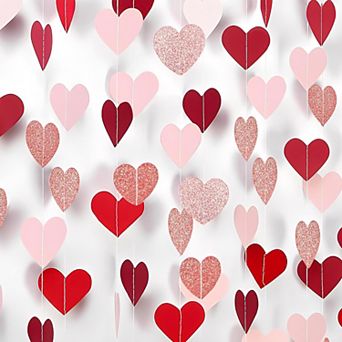 Rose-Gold & Burgundy Heart Garland - 39ft, 140 pc for Valentine's, Wedding, or Party Decor