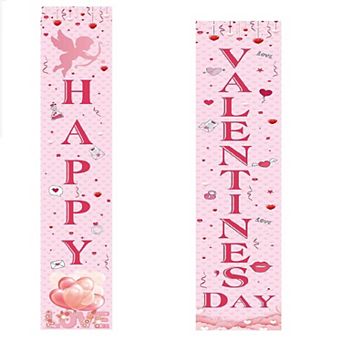 2 pc Valentine's Day Door Banner - Pink Love Signs for Indoor/Outdoor Decor