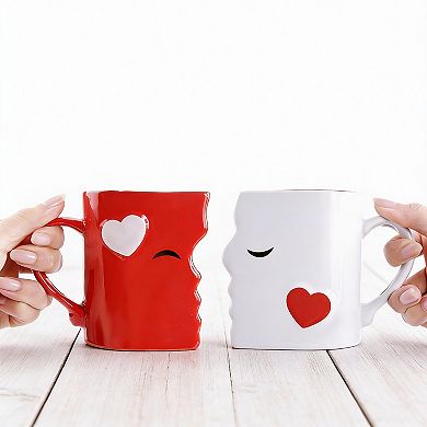 Kissing Mugs & Spoons Romantic Gift Set,12 ounces