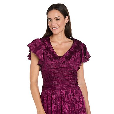 Women's R&M Richards Short Full Skirt Floral Jacquard Dress