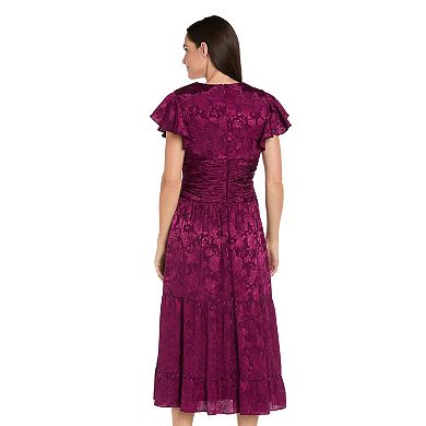 Women's R&M Richards Short Full Skirt Floral Jacquard Dress