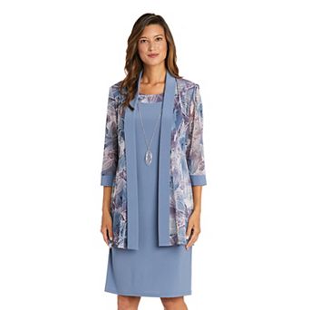 Women's R&M Richards 2 pc Puff Print Power Mesh Jacket & Dress Set