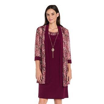 Women's R&M Richards 2 pc Paisley Printed Mesh Jacket & Dress Set